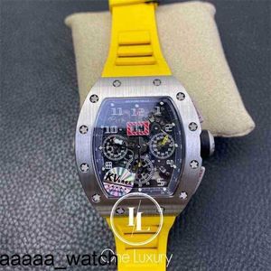 Luxuriöse Mechanik RicharMill Herrenuhren Armbanduhr Uhr 011 Rm11-03 Felipe Massa Flyback Chronograph Titangehäuse auf Gelb mit Schweizer ZF-Fabrik