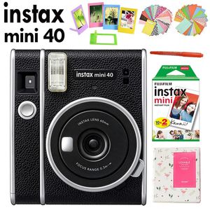 Fujifilm instax mini 40 anlık kamera siyah 20 sayfa instax beyaz film 64 cep po albüm 10'unda aksesuar kitleri 240229