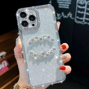 İPhone 15 Pro Maks Kılıfları için Lüks Bling Glitter Telefon Kılıfı Apple iPhone 14 13 12 12 11 Promax Vaka Moda Tasarımcısı Elmas Rhinestone Frame Yarı Yahudalık Kadınlar Arka Kapak