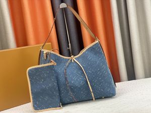Tasarımcı Kadınlar Omuz Çantası Taşıma Tote Kaplı Tuval Denim Vintage Cüzdanla Tüm 2'si Hobo Taşınır Moda Kot Mavi Kadın Para Cüzdanı GM MM Çanta