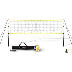 Другие спортивные товары Волейбольная сетка — в комплект входит регулируемый размер 32X3 фута. Сумка для переноски из полиуретана 8,5 дюйма. Ограничительные линии. Стальные стойки. Насос Heig Dho59.
