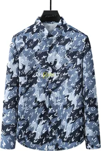 Camicia elegante da uomo T-shirt in seta slim fit di lusso a maniche lunghe Abito da lavoro casual di marca Camicia da uomo stampata 17 colori Taglia asiatica M-3XL # 888