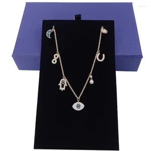 Ожерелья с подвесками Devil's Eye Lucky Palm Crystal от Swarovskis, подкова, ожерелье для девочек, подарочная цепочка, модные украшения