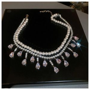 Ожерелья с подвесками, элегантное ожерелье с жемчугом в стиле барокко, двухслойное ожерелье со стразами и декором на шею для подарка на день рождения, годовщину