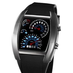 Erkekler Sport Saatler Dijital LED Saat Yarış Hız Araba Ölçer Kadran Silikon Kayışı Erkek Askeri Kollwatches Relogio Maskulino183F