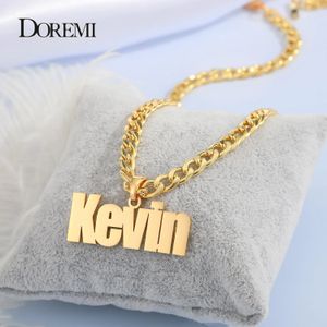 Doremi 5mm corrente cubana nome personalizado colar de aço inoxidável antigo inglês carta colar de ouro pingente placa de identificação presente 240228