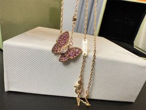 Дизайнерское ожерелье с двумя бабочками для женщин, классическая веревочная цепочка, кулон из муассанита, колье, ювелирные изделия, роскошные ожерелья, модные женские модные zl133 F4