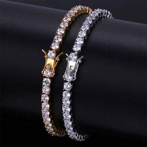 4mm 6mm Erkekler Out Kübik Zirkonya Bling Bling 1 Row Tenis Bilezik Hip Hop CZ Simüle Elmaslar Parlatıcı Üçlü Kilit toka287q