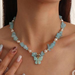 Kolye Kolyeler Modaya uygun renkli reçine kelebek boyun zinciri kadınlar için mücevher romantik akrilik boncuklu kolye Kore moda mücevherleri