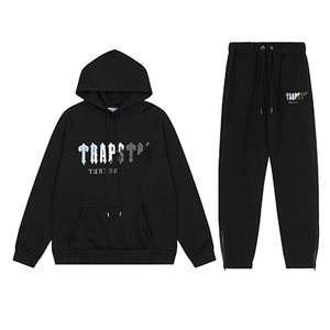 Trapstar treino masculino preto moletom com capuz trapstar corrida basquete sportswear designer moletom com capuz masculino e calças soltas tecnologia homens mulheres terno de manga longa