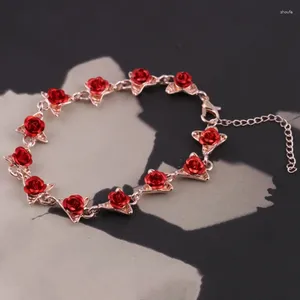 Браслеты-подвески, романтический регулируемый браслет-цепочка с красной розой, модный подарок на день Святого Валентина для влюбленных, женские ювелирные аксессуары для рук, невесты