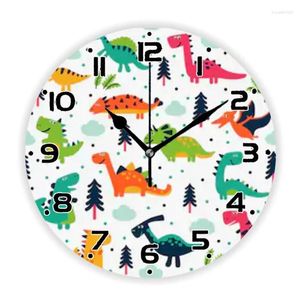 Настенные часы, красочные мультяшные часы с рисунком динозавра, часы для детей, спальни, мальчика, детские динозавры, динозавры, художественные аксессуары, домашний декор 35