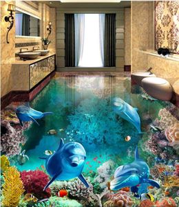 3d полы из ПВХ на заказ, водостойкая наклейка на пол, синий океанский мир, дельфин, коралл, домашний декор, обои для гостиной, стены 6959908