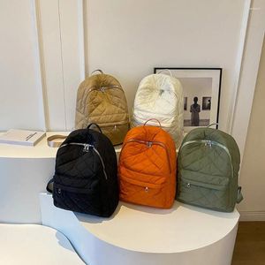 Sacos escolares femininos casuais puffer mochila grande capacidade bookbag cor sólida acolchoado mochila portátil macio para viagens de trabalho férias