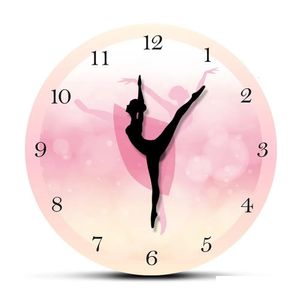 Relógios de parede Ballet Dancer com algarismos árabes Menina Quarto Decoração Princesa Rosa Relógio Dança Arte Bailarina Movendo Perna Entrega DHSLJ