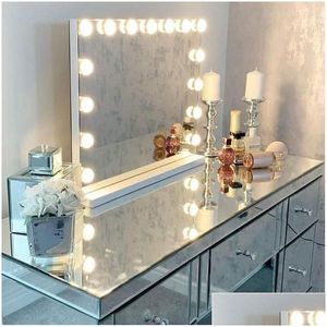 Kompakt Aynalar Işıklarla Büyük Vanity Makyaj Aynası Hollywood Işıklı 15 Pc Dimmable LED BBS Soyunma Odası Masa Drop Del Dhscd