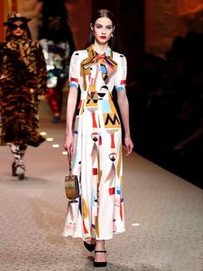 2024 Yaz Pamuklu Çiçek Baskı Kadınlar Elbise Kavur-boyun tek göğüslü kısa kollu kadın gündelik uzun elbiseler as073