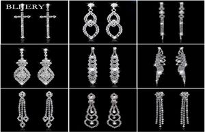 Длинные свадебные серьги со стразами и кристаллами сверкающего серебра для женщин, серьги-подвески для невесты, висячие серьги для выпускного вечера, ювелирные изделия6286040