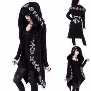 Felpe con cappuccio lunghe punk gotiche 2023 Halloween Moon Print Sleeve Streetwear Cappotto allentato da donna Cardigan con cappuccio 240223