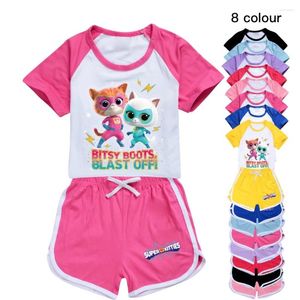 Giyim Setleri Çocuk Giysileri Süper Kitties Yaz Bebek Kız Kızlar Günlük T-Shirt Kısa Pantolon Spor Kıyafetleri Çocuk Pijama Takım