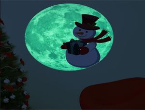 Наклейки на стены Рождественская луна Светящаяся наклейка для ночного клуба Флуоресцентные наклейки Наклейка Xams Снеговик Домашняя стена Украшение окна G8847212