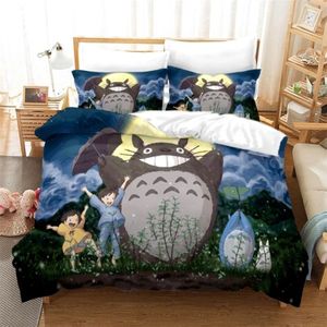 Komşu Totoro Nevresim 3d Catoon Lüks Yatak İkiz Kraliçe Kral Boyut Set Yatak Keten Damlası C1020250P