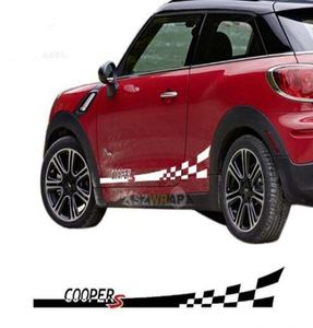 Пара для Mini Cooper клетчатый флаг с боковыми полосками виниловая наклейка на тело Skicker Rocker Panel наклейка1309861