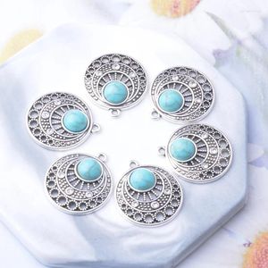 Charms 10 teile/los Vintage Metall Antik Silber Farbe Runde Türkis DIY Herstellung Ohrringe Frauen Böhmischen Schmuck