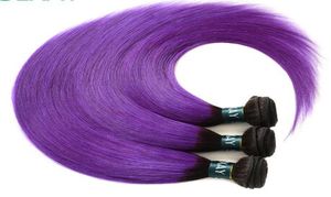 Oxette pré-colorido ombre cabelo humano tecer extensão pacotes brasileiro em linha reta 3 ou 4 pacotes 1b roxo2013602