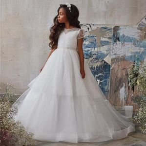 Fildişi beyaz çarpıcı çiçek kız elbise 2022 kabarık aline junior doğum günü parti elbisesi ilk cemaat elbise vaftiz5708938