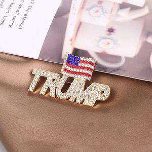 Брошь с логотипом Трампа на президентских выборах в США 2024 года, евро-американские буквы, супер-яркая бриллиантовая брошь