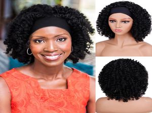 Linghang siyah kahverengi kinky kıvırcık peruk 12 inç uzun sentetik saçlar için kadın kafa bandı uygun fiyatlı doğal peruklar3114381