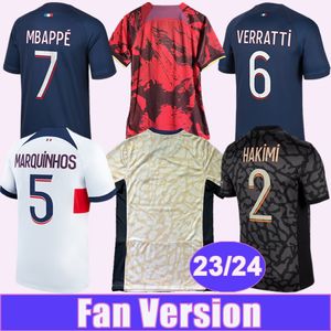 23 24 Mbappe Hakimi Mens Futbol Formaları Kimpembe Marquinhos Vitinha Evde 3. 4. Özel Basarlar Futbol Gömlek Kısa Kol Üniformaları