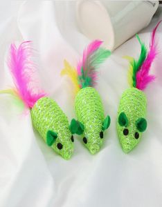 Yeni yeşil Braidedarfial Feathe Fare Oyuncak Komik Sesli Komik Kedi Oyuncak Kedi Malzemeleri Scratch Dayanıklı Hayvan Oyuncakları T2I59297481346