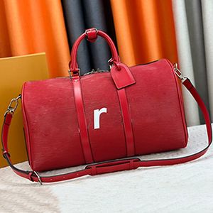 Moda Tasarımcı Çantaları Keepall Deri Hafta Sonu Seyahat Çantaları Çok İyi Ayarlanabilir Çıkarılabilir Omuz Kayışı Kırmızı Siyah Boyutlar 45*27*20cm