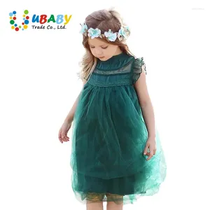 Kız Elbiseler Kız Bebek Yaz Dantel Tutu Yeşil Elbise Çocuklar Çocuklar 2024 Kollu olmayan Güzel Moda Giyim Kırmızı/ Yeşil/ Bej/ Kahverengi