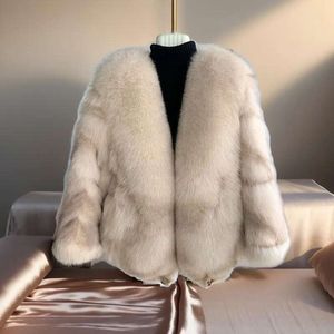 2024 Mizaç Kışla Haining Yeni Kafa Serisi Full Skin Fox Fur Çim Ceket Kadınlar için 629844