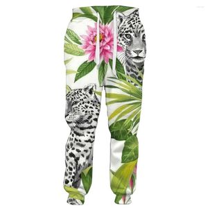 Pantaloni da uomo HX Moda Animale Uomo Piante tropicali Floreale Foglia Leopardo Stampato 3D Abbigliamento sportivo Pantaloni sportivi casual Harajuku Streetwear