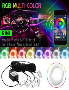 Новые автомобильные атмосферные огни EL Neon Wire Strip Light RGB Несколько режимов Приложение Управление звуком Авто Интерьер Декоративная неоновая лампа 1424311