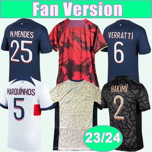 23 24 MBAPPE HAKIMI Mens Soccer Jerseys KIMPEMBE MARQUINHOS VITINHA Home Blue Away 3º 4º 2024 Edições Especiais Camisa de Futebol Uniformes de Manga Curta