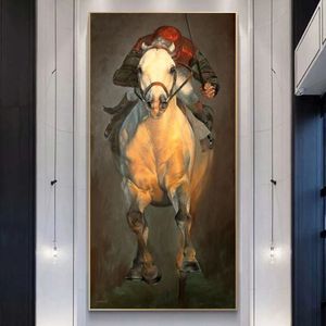 Плакаты и принты жокей -беговой лошади и принты Canvas Art Artable Painting Modern Home Decor Wall Art Pictures для гостиной Animal240Q