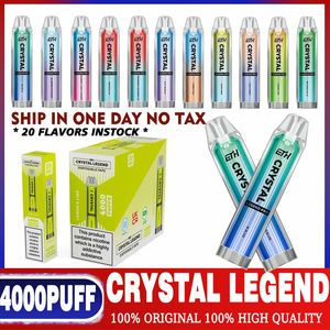 Оригинальные ETH Crystal Legend Pro 4000 Puffs Электронные сигареты с сетчатой катушкой Одноразовые ручки для электронных сигарет 20 вкусов Предварительно заполненные капсулы по 2 мг 10 мл Слойка с жидкостью для электронных сигарет 4000 7000 9000