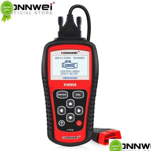Диагностические инструменты Новый Konnwei Kw808 Obd 2 Автомобильный сканер Obd2 Motive Диагностический инструмент Двигатель Fualt Code Reader Odb Инструменты для автомобилей Drop Deli Dhp6G
