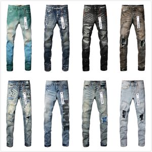 jeans viola jeans firmati per jeans da uomo jeans da uomo alla moda di alta qualità pantaloni firmati stile cool motociclista strappato effetto consumato jeans blu neri slim fit R1