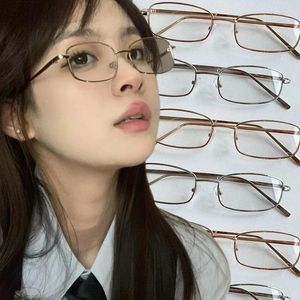Солнцезащитные очки 2024, большие японские очки в стиле Харадзюку, золотые, серебряные, металлические, квадратные, для ухода за зрением, антисиние линзы, оправа для очков для женщин и мужчин
