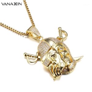 Vanaxin Pendantsnecklaces для мужчин CZ Crystal Punk Hip Hop Jewelry Cz Gold Color Male Rock Strange Fashion 2018 Ювелирные изделия мужского пола Box1298T