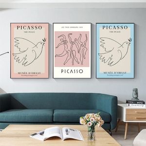 Картины, винтажные картины Пикассо, настенные художественные принты, абстрактные постеры с животными, танцевальные линии, холст, живопись, минималистичная спальня для девочек-подростков 253f