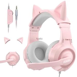 Наушники для мобильного телефона Наушники «кошачьи уши» для девочек с микрофоном, шумоизоляция, розовые, 3,5 мм, проводныеH240311