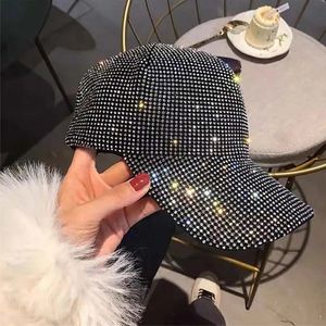 Moda Tasarımcı Net Kırmızı INS Yaz Summer Womens Süper Flash Rhinestone Beyzbol Cap Street Kpop Açık Güneş Şapkası Hiphop 240229