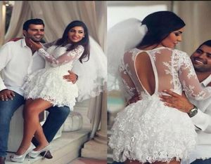 Seksi Kısa Gelinlik Elbise Mücevher Nefes Boyun Uzun İllüzyon Dantel Kılıf Anahtar deliği Geri Düğün Gelin Gowns Vestido De Novia6542699